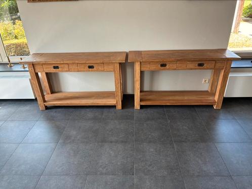 teak bijzettafel 2 dezelfde sidetables, Huis en Inrichting, Tafels | Bijzettafels, Zo goed als nieuw, Rechthoekig, 60 cm of meer