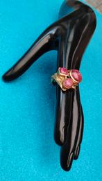 Retro vergulde bronzen Art Brut ring met roze toermalijn, Handtassen en Accessoires, Ringen, Ophalen of Verzenden, Zo goed als nieuw