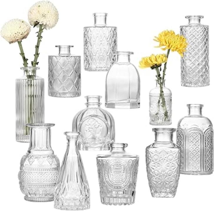 12 stuks mini glazen vazen | Nieuw, Huis en Inrichting, Woonaccessoires | Vazen, Nieuw, Overige kleuren, Glas, Verzenden