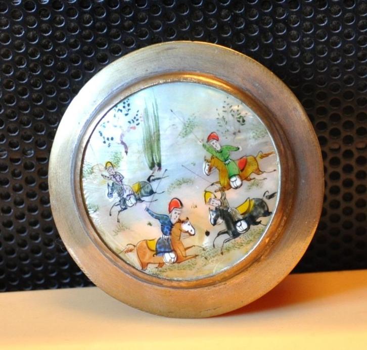 ancien poudrier decor asiatique sur nacre, Antiek en Kunst, Antiek | Overige Antiek, Ophalen of Verzenden