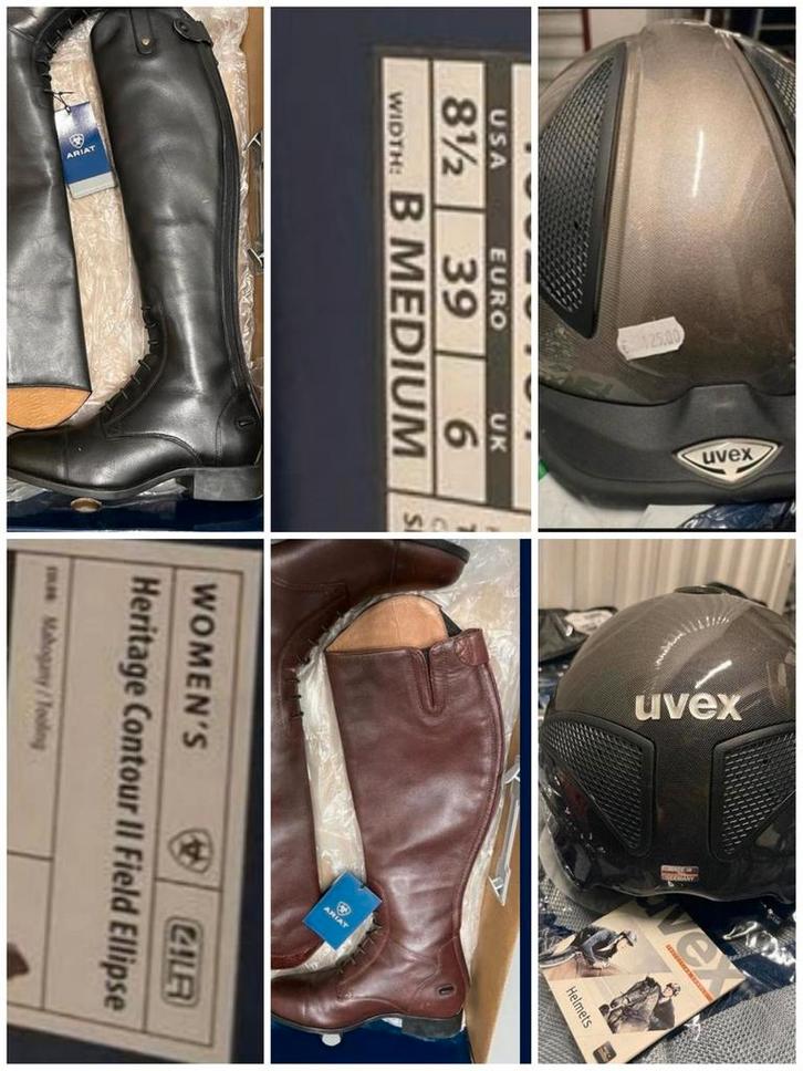 Mes 😀 3 NEW = 2 Paires de BOTTES ARIAT & 1 UVEX Casque, Dieren en Toebehoren, Paardrijkleding, Nieuw, Dames, Heren, Kinderen