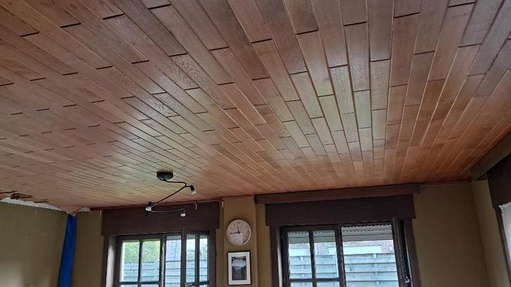 Massief eiken plafond planchetten, Doe-het-zelf en Bouw, Hout en Planken, Gebruikt, Overige typen, Eiken, Minder dan 200 cm, Minder dan 25 mm