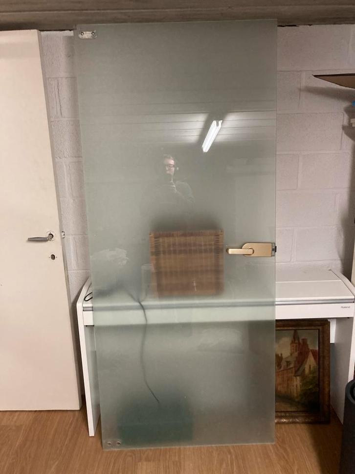 Glazen deur gezandstraald, Doe-het-zelf en Bouw, Glas en Ramen, Gebruikt, Overige typen, 160 cm of meer, 80 tot 120 cm, Ophalen