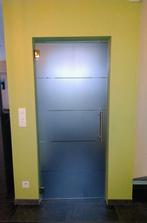 Glazen deur met mat glas en Inox handgreep, Doe-het-zelf en Bouw, Ophalen, Gebruikt, 80 tot 100 cm, Binnendeur