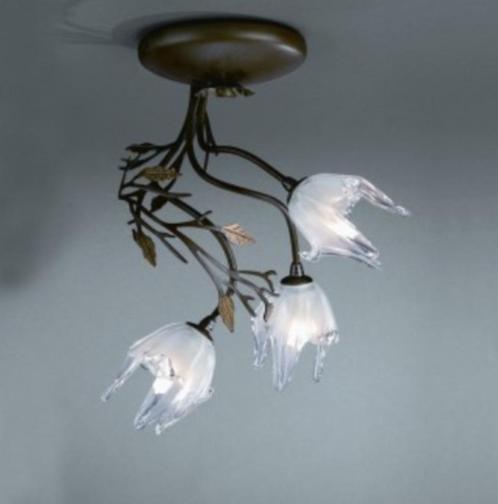 Massive – exclusieve plafondlamp – brons/chroom/glas, Antiek en Kunst, Antiek | Verlichting, Ophalen of Verzenden