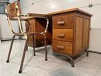 Bureau industriel français vintage + chaise, Enlèvement, Utilisé, Bureau