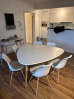 Witte eettafel met 6 stoelen, Huis en Inrichting, Ophalen, 150 tot 200 cm, Zo goed als nieuw, Vijf personen of meer
