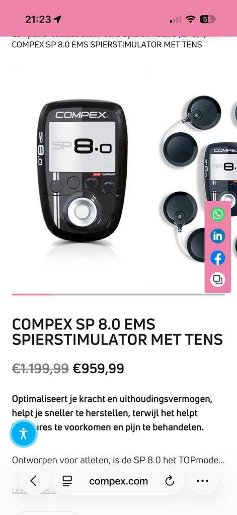 COMPEX SP 8.0 EMS SPIERSTIMULATOR MET TENS, Sport en Fitness, Massageproducten, Nieuw, Ophalen