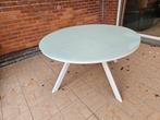 Ronde Tuintafel glazen tafelblad en 6 stoelen, Tuin en Terras, Tuintafels, Ophalen, Gebruikt, Rond, Aluminium