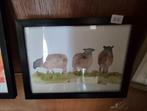 Aquarel schapen - Geel - Putte, Antiek en Kunst, Ophalen of Verzenden