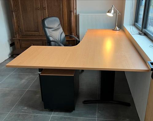 Grote bureau + ladeblok + stoel, Huis en Inrichting, Bureaus, Zo goed als nieuw, Bureau, In hoogte verstelbaar, Ophalen