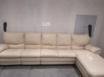 Zeer comfortabele beige leren lounge, Huis en Inrichting, Zetels | Zetels, 300 cm of meer, Gebruikt, Leer, 75 tot 100 cm