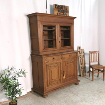 Antieke Franse vitrine-/boekenkast in zware eik uit 2 delen beschikbaar voor biedingen