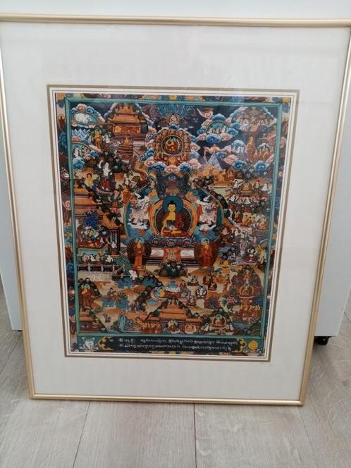 Thangka Tibétain  "la vie du Buddha" peinture  sur bois, Antiquités & Art, Art | Peinture | Abstraite, Enlèvement ou Envoi