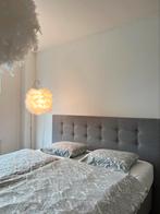 Lit double avec tête de lit en tissu gris (sans matelas), Enlèvement, Utilisé, Gris