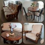 Bank, fauteuil, eettafel, salontafel, 4 stoelen, voetenbank., Huis en Inrichting, Complete eetkamers, Ophalen of Verzenden, Zo goed als nieuw