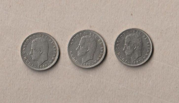 Espagne : 3 pièces de 5 pesetas (utilisées) (1982-1983-1984), Timbres & Monnaies, Monnaies | Europe | Monnaies non-euro, Série