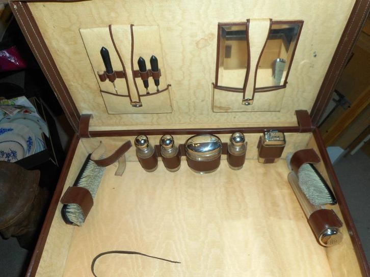 Vintage leren kaptafel — jaren 20/30 — Retro elegantie, Antiek en Kunst, Curiosa en Brocante, Ophalen