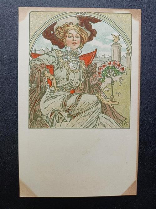 Alphonse Mucha Originele Briefkaart Ansichtkaart Expo Parijs, Antiek en Kunst, Kunst | Overige Kunst, Verzenden