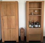 2 hoge houten kasten + bijhorende dressoir, Huis en Inrichting, Gebruikt, Ophalen