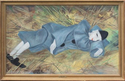 Renée Keuller (1899-1981): Slapende harlekijn (104 x 69 cm), Antiquités & Art, Art | Peinture | Classique, Enlèvement ou Envoi