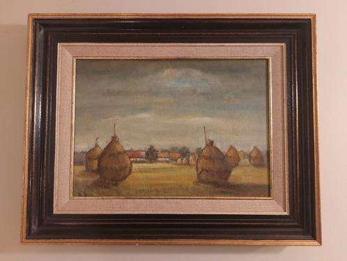 Schilderij Urbain Gerlo hooimijten landschap in mooie staat!, Antiquités & Art, Art | Peinture | Classique, Enlèvement ou Envoi