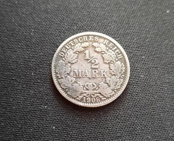 1/2 mark 1908 G "Rare", Enlèvement ou Envoi, Argent