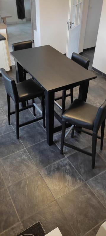 Table haute noire + 6 chaises hautes noires