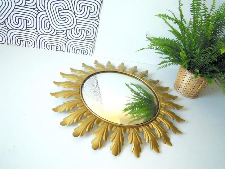 Vintage zonnespiegel met acantusbladeren, Antiek en Kunst, Kunst | Designobjecten, Ophalen of Verzenden