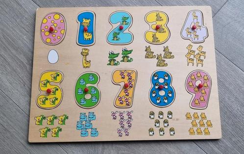 Houten inlegpuzzel met cijfers en getalbeelden, Kinderen en Baby's, Speelgoed | Kinderpuzzels, Gebruikt, 6 maanden tot 2 jaar