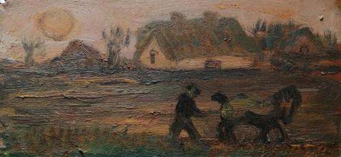 Gustave Franciscus De Smet '' Boerenscene " olieverf op kart, Antiek en Kunst, Kunst | Schilderijen | Modern, Verzenden