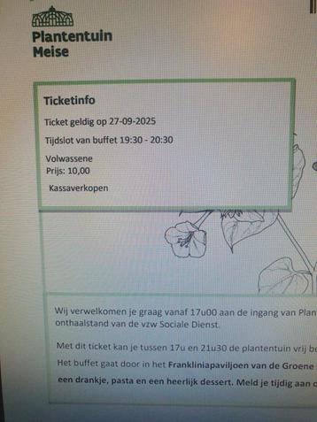 2 tickets plantentuin Meise met parking voor 29/09 beschikbaar voor biedingen