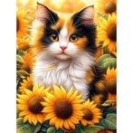 Peinture au diamant pour chat et tournesols 50x40cm (rond), Enlèvement ou Envoi, Neuf, Bricolage