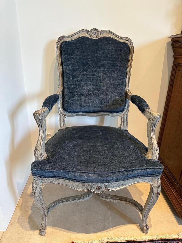 6 Stoelen (120 euro per stoel), Huis en Inrichting, Stoelen, Zo goed als nieuw, Vijf, Zes of meer stoelen, Hout, Stof, Blauw, Ophalen