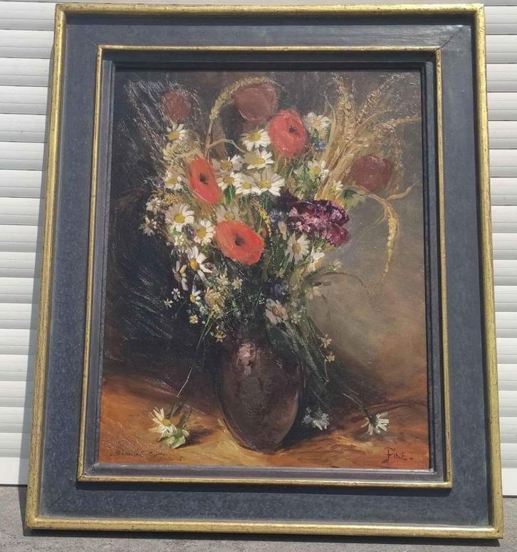 huile sur toile fleurs signe ferdinand pire, Antiek en Kunst, Kunst | Schilderijen | Klassiek, Ophalen of Verzenden