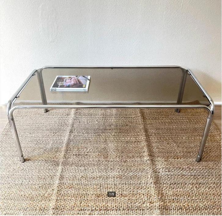 Space Age Salontafel - Rookglas - Bauhaus - Retro - Vintage, Huis en Inrichting, Tafels | Salontafels, Gebruikt, Minder dan 50 cm