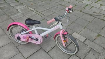 Vélo fille blanc rose docto girl 500 Btwin 16 pouces 4-6 ans