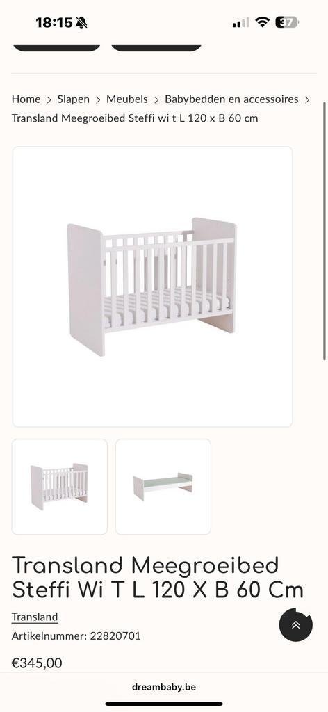 Meegroeibed Transland Steffi wit met Aerosleep matras, Kinderen en Baby's, Babywiegjes en Ledikanten, Nieuw, Ledikant, Ophalen