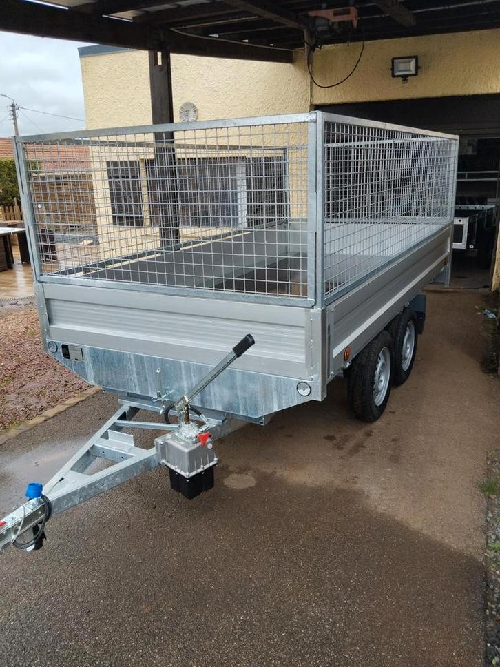 Remorque NEUVE basculante 3m 1m50 avec rehausses grillagées, Auto diversen, Aanhangers en Bagagewagens, Ophalen