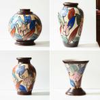 4 antieke vazen Bergens Plateel tulpen blauw, Ophalen of Verzenden