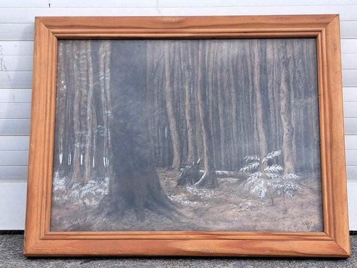 technique mixte sous bois signe alfred bastien, Antiquités & Art, Art | Dessins & Photographie, Enlèvement ou Envoi