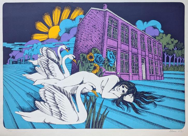 pierre leterme - sérigraphie - Le lac des cygnes - 1973, Antiquités & Art, Art | Lithographies & Sérigraphies, Enlèvement ou Envoi