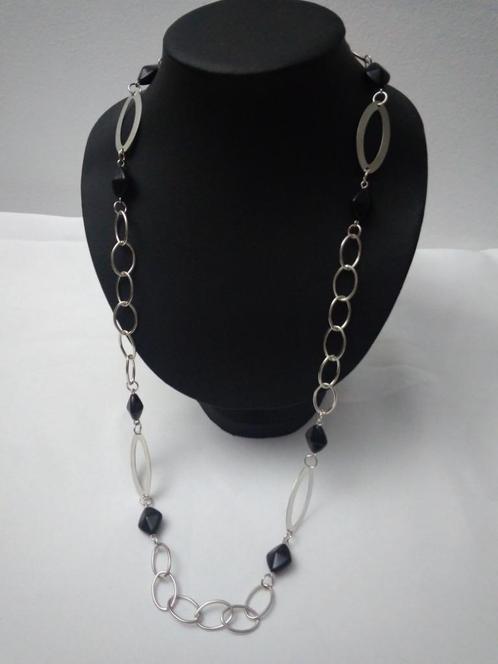 '80s vintage zilverkleurige Art-Deco ketting LBVYR, Handtassen en Accessoires, Kettingen, Nieuw, Overige materialen, Zilver, Met hanger
