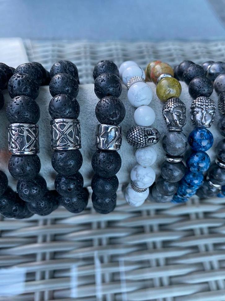 Armbanden uit natuursteen, voor heren (NIEUW), Handtassen en Accessoires, Armbanden, Nieuw, Staal, Ophalen of Verzenden