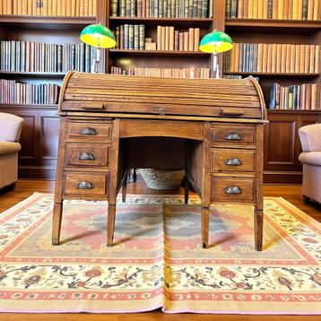 Vintage houten Amerikaanse bureau / bureau met roldeur beschikbaar voor biedingen