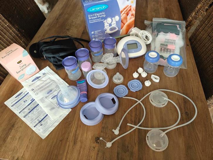 Dubbele elektrische borstkolf Lansinoh + extra's, Kinderen en Baby's, Babyvoeding en Toebehoren, Zo goed als nieuw, Borstkolf