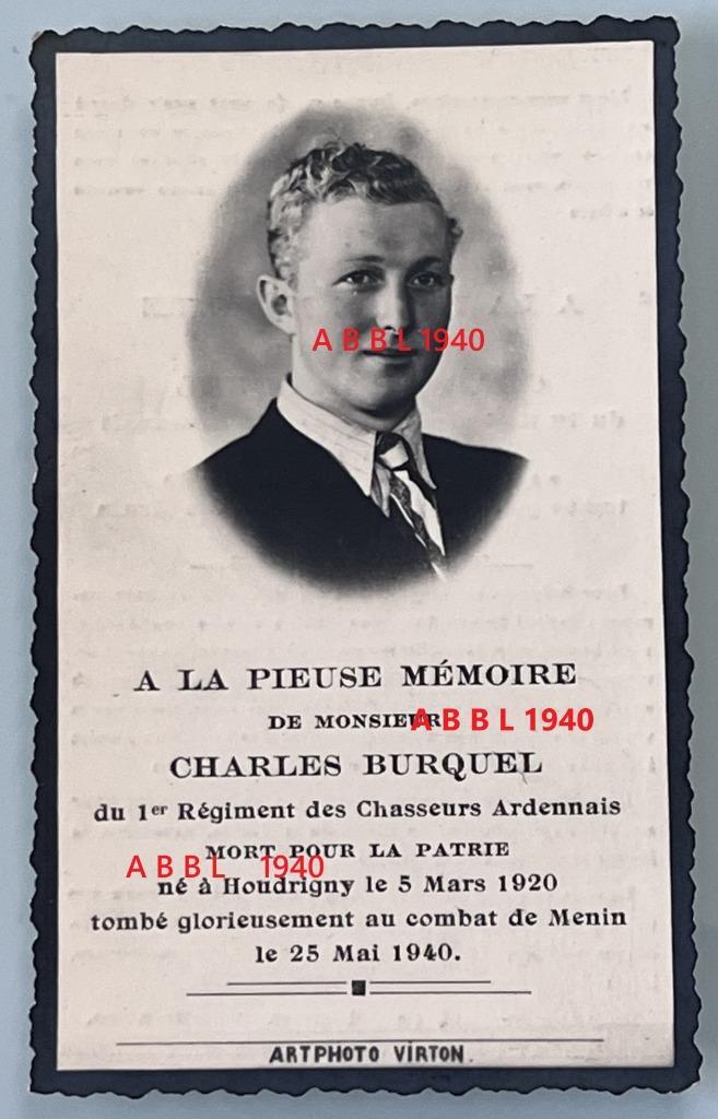 Doodsbeeld Ardeense jagers ABBL Moorsele, Verzamelen, Militaria | Tweede Wereldoorlog, Landmacht, Foto of Poster, Ophalen of Verzenden