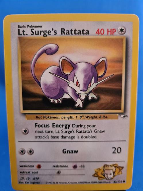 Lt. Surge's Rattata 82/132 - Gym Heroes, Hobby en Vrije tijd, Verzamelkaartspellen | Pokémon, Zo goed als nieuw, Verzenden