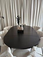 Eetkamerset: verstelbare ovale tafel zwart + 6 teddy stoelen, Ophalen, Zo goed als nieuw, Vijf personen of meer, Ovaal