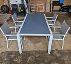 Tuintafel + 4 stoelen, Tuin en Terras, Tuintafels, Gebruikt, Rechthoekig, Ophalen, Aluminium